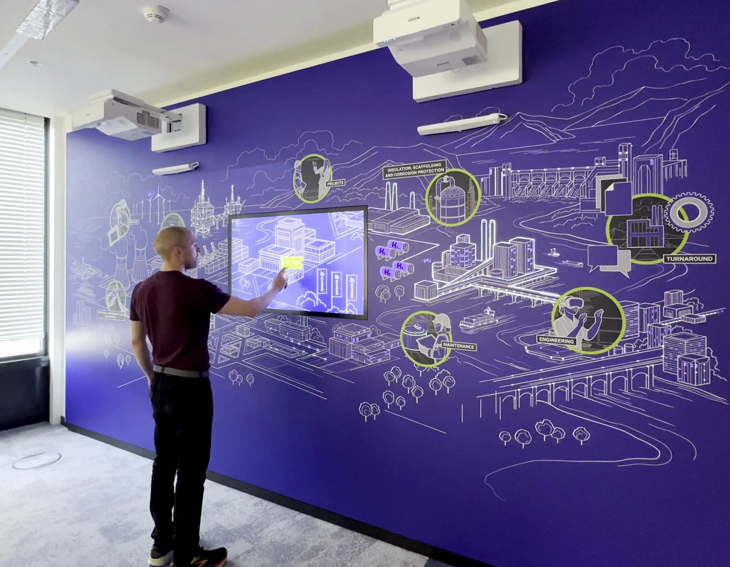 Interactive wall with projection mapping
