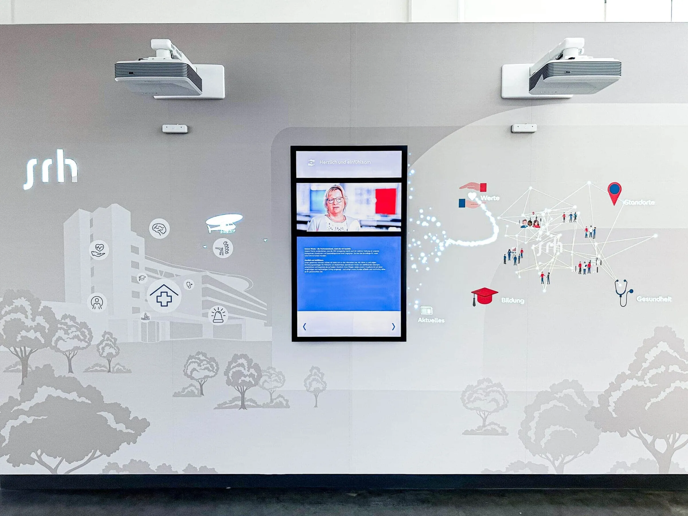 Interactive wall consisting of projectors and touchscreen in an SRH clinic