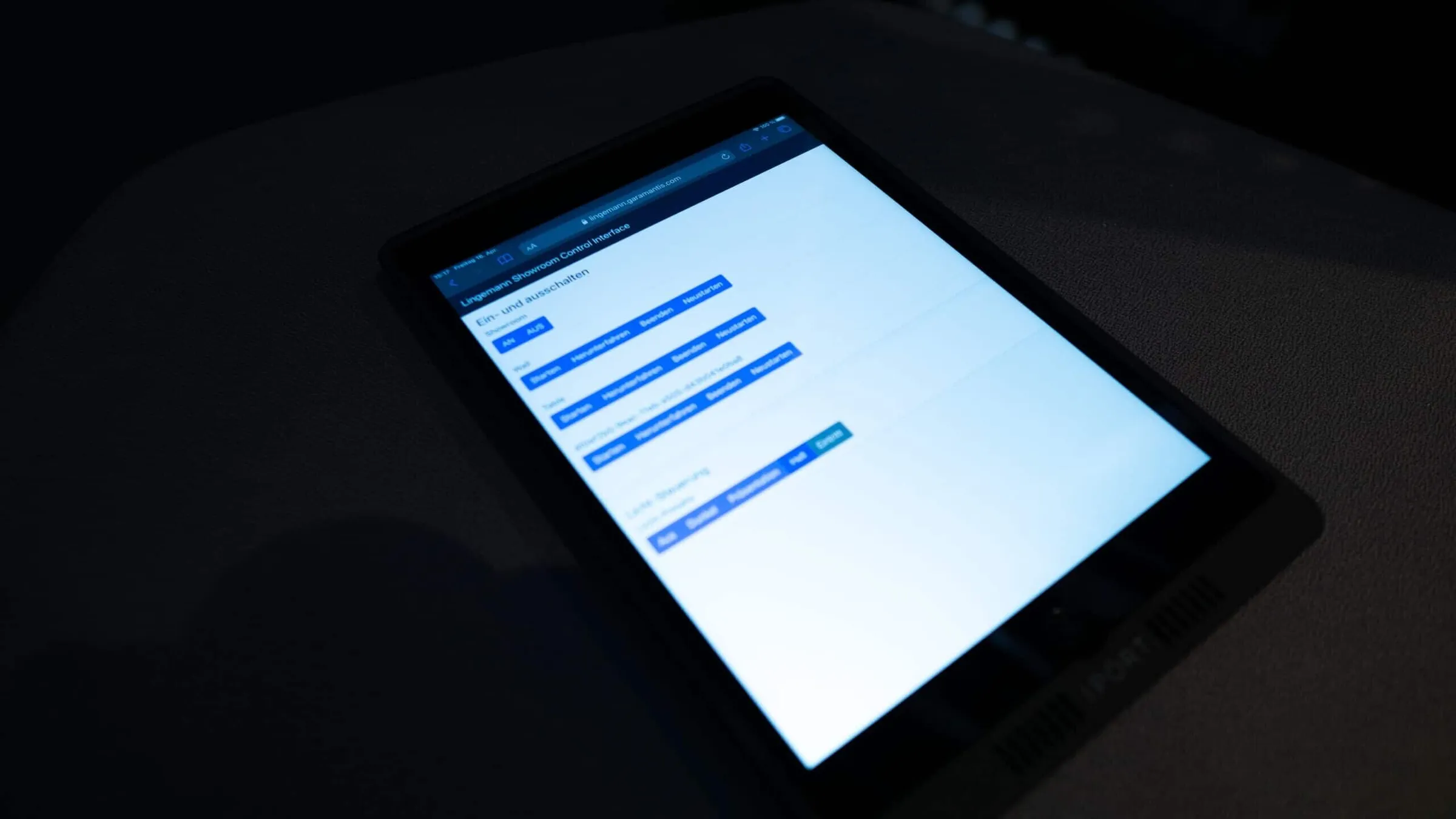Central control of the showroom with tablet