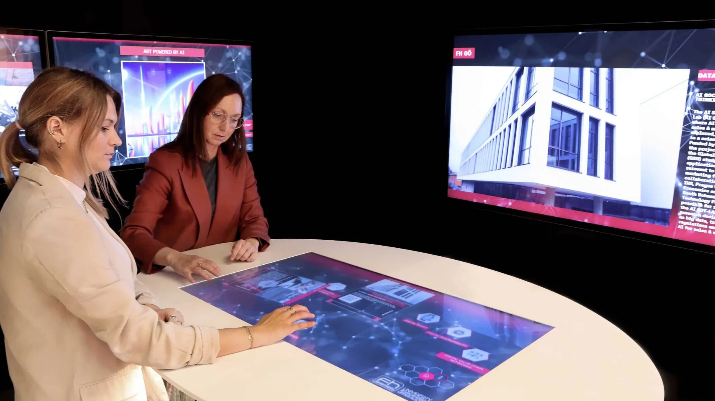 User in the digital showroom at the multitouch table