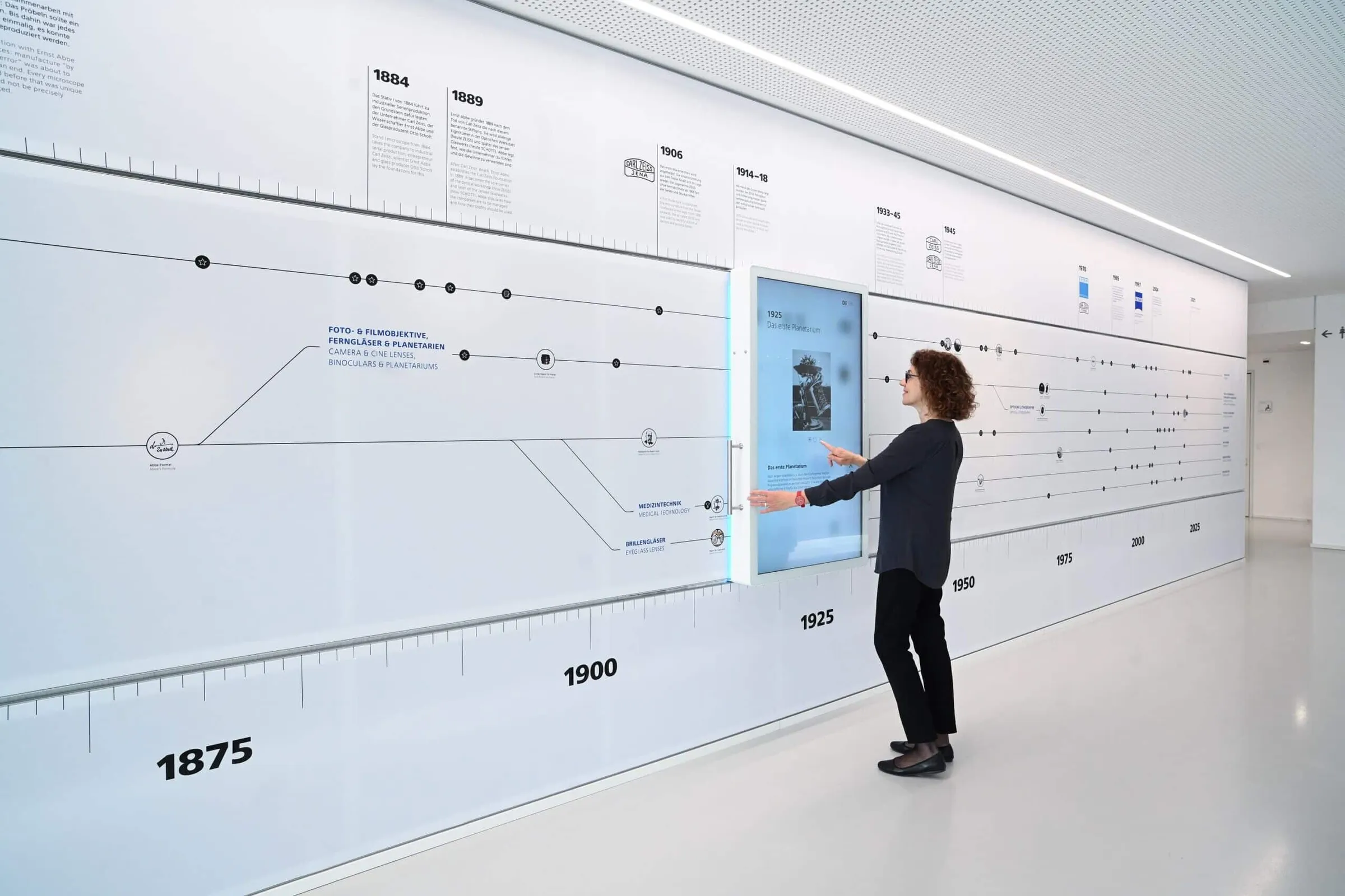 interactive milestone wall in the company museum shows history and innovation
