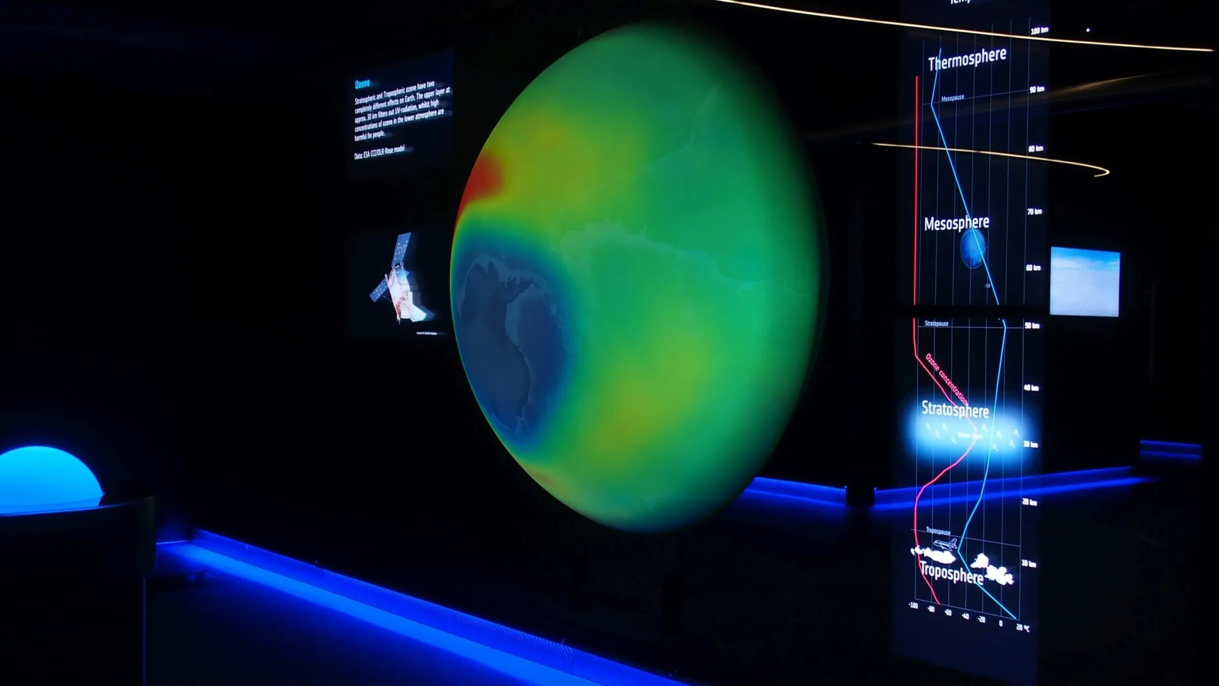 Interactive projection with 4K projector on globe in ESA showroom